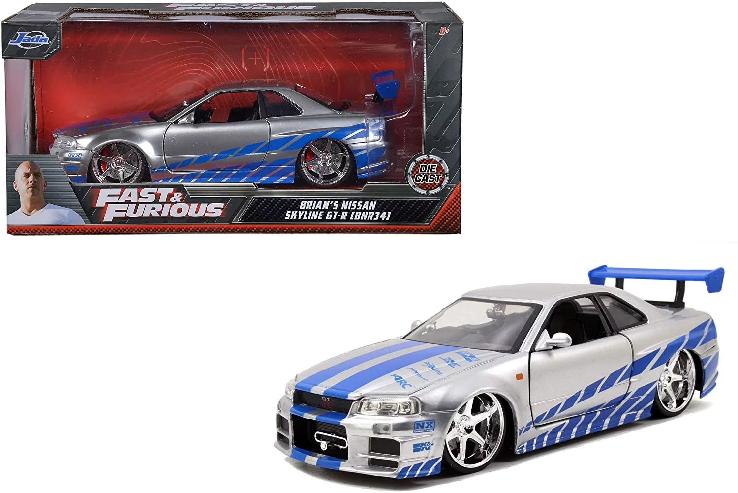 Jada Toys Fast and Furious 1 24 Diecast Nissan GT R R34 – Vehículo, Plateado - Imagen 4