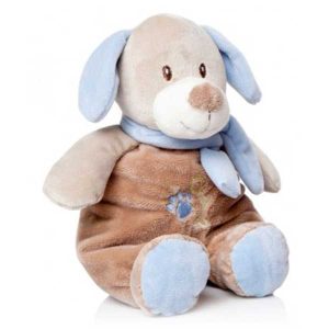 Peluche Perrito Sentado Sonajero Azul 28cm