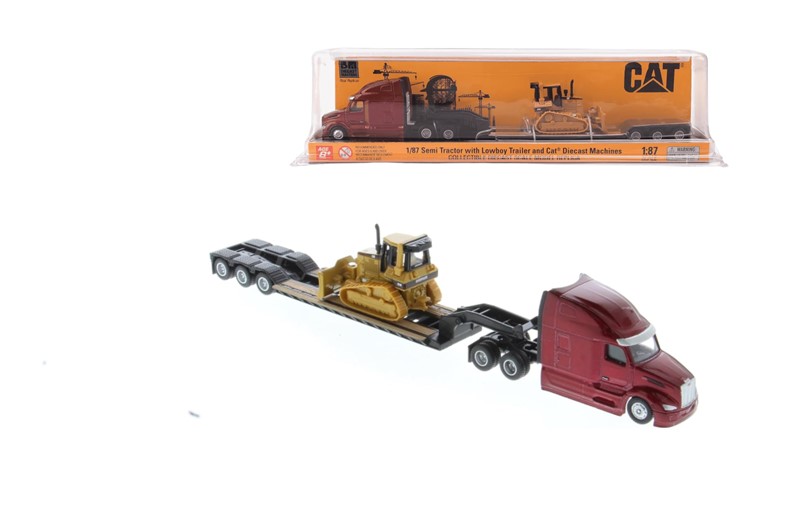 Tractor tándem Peterbilt Modelo 579 UltraLoft 1:87 con remolque Lowboy y Bulldozer Cat D5M |