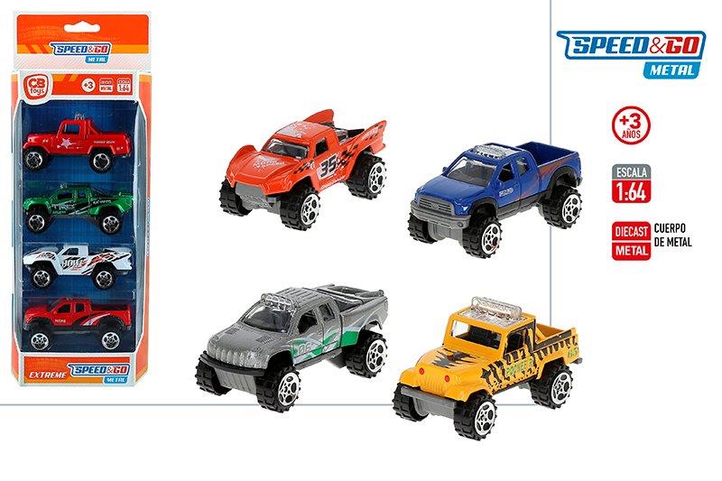 Set 4 coches metal speed & go 1:64