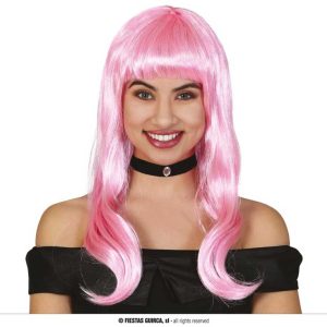 Peluca melena rosa adulto